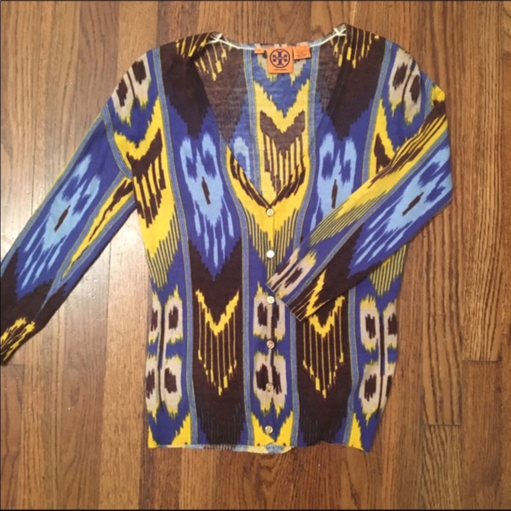 Tory Burch Tribal Print  Merino Wool Cardigan